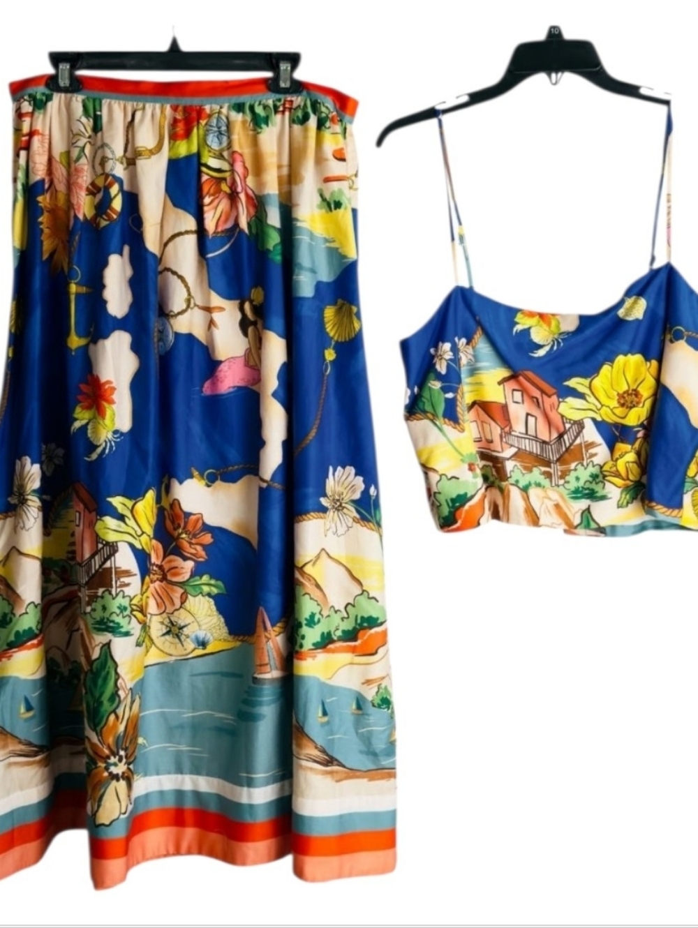 ANTONIO MELANI Evie Ocean Print Maxi A-Line Skirt Top Set sz 2 & 6 - Picture 7 of 15